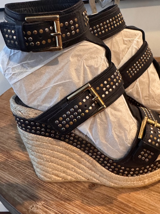 Alexander McQueen Black Studded Wedge Sandal - Picture 4 of 12